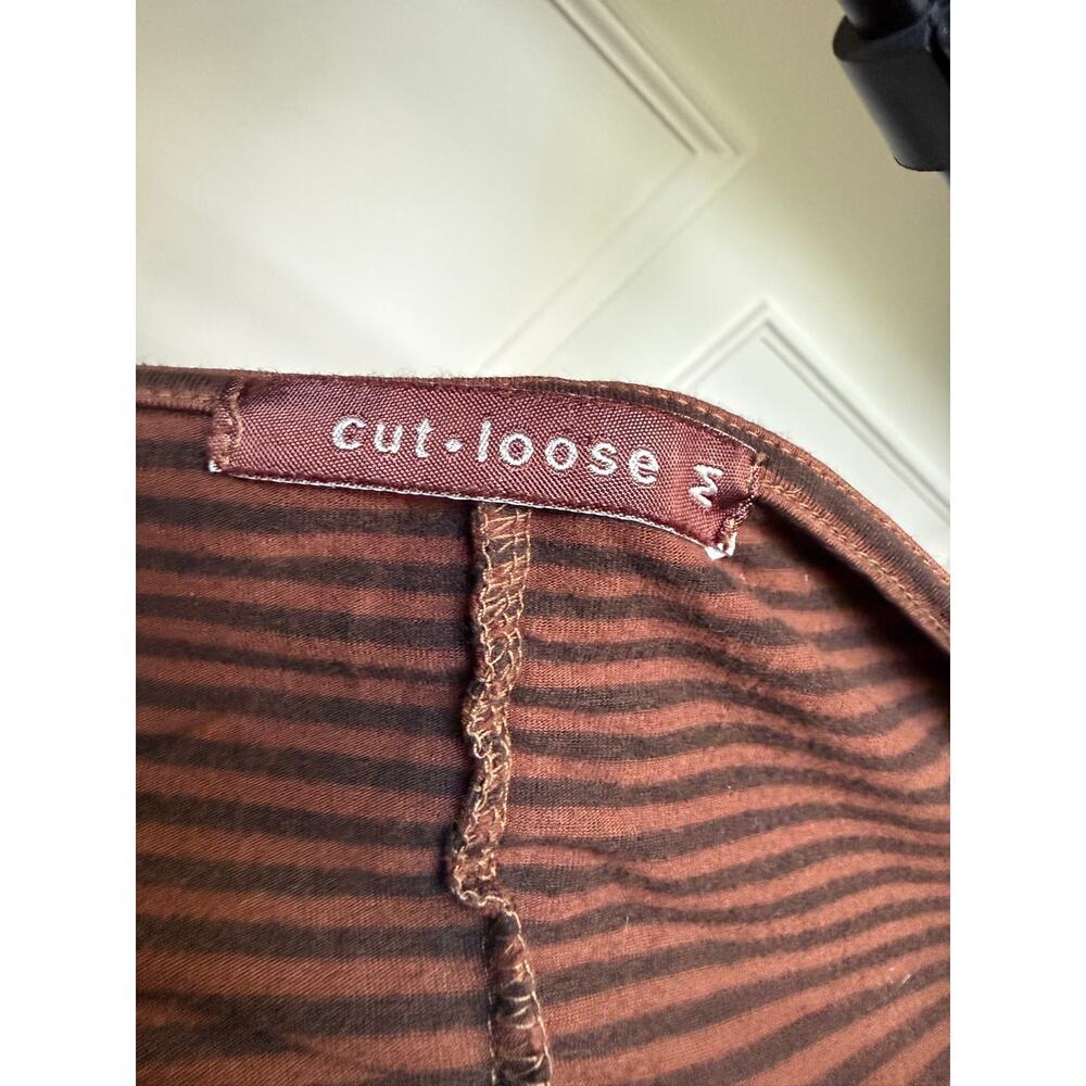 Cut Loose USA Rust Brown Stripe Swing Dress Rayon Stretch Long Sleeve Medium - Picture 6 of 6